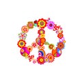 Fashion colorful print with groovy Peace Hippie Symbol with flower-power Royalty Free Stock Photo