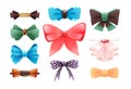 Fashion colorful tie bow accessories cartoon with tied ribbons for Christmas invitation. Color silk bow for lady and gentleman