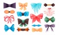 Fashion colorful tie bow accessories cartoon with tied ribbons for Christmas invitation. Color silk bow for lady and gentleman for