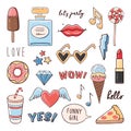 Fashion comic set of trendy patches, badges and stickers