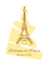 Fashion cool card vector Eiffel tower drawing with signature welcome to Paris on English and french