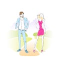 Fashion couple man with woman park outdoor vector