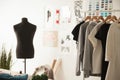 Fashion design cozy studio interior with dummy, dressmaking and Royalty Free Stock Photo