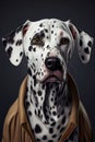 Fashion creative portrait of dalmatian dog wearing elegant clothes , generative AI