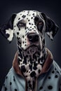 Fashion creative portrait of dalmatian dog wearing elegant clothes , generative AI