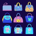 Fashion Cute with cartoon pattern Bag Collection. Royalty Free Stock Photo