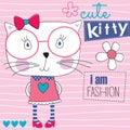 Fashion cute cat kitty vector illustration