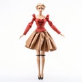 Fashion Doll In Red Dress: Dark Beige Viennese Actionism Inspired Toy