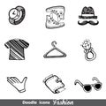 Fashion doodle icon set