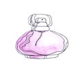 Fashion drawing, sketch, illustration. Watercolor glass perfume bottle, two fragrance, art print wall art. Royalty Free Stock Photo