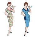 Fashion dressed girls (1950s 1960s style Royalty Free Stock Photo