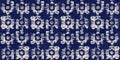 Summer indigo batik block print dyed motif seamless border pattern. Fashion edging ribbon trim for beach wear