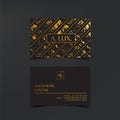 Fashion Elegant Black luxury business cards with marble texture and gold detail vector template, banner or invitation