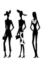 4 fashion women black silhouettes. Vector sketch image. Royalty Free Stock Photo