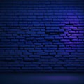 Fashion Empty Brick Stone Wall Background With Futuristic Neon Lights, Bright Vivid Colors, Modern Design For Product Display