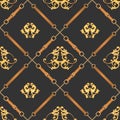 Fashion Fabric Seamless Pattern with Golden Chains, Belts and Straps. Luxury Baroque Background Fashion Design Jewelry Elements Royalty Free Stock Photo