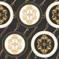 Fashion Fabric Seamless Pattern with Golden Chains, Belts and Straps. Luxury Baroque Background Fashion Design Jewelry Elements