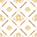 Fashion Fabric Seamless Pattern with Golden Chains, Belts and Straps. Luxury Baroque Background Fashion Design Jewelry Elements