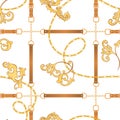 Fashion Fabric Seamless Pattern with Golden Chains, Belts and Straps. Luxury Baroque Background Fashion Design Jewelry Elements Royalty Free Stock Photo