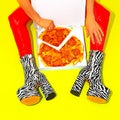 Fashion Fast Foot creative design. Minimal art. Pizza addict. Food porn concept