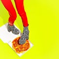 Fashion Fast Foot creative design. Minimal art. Pizza addict. Food porn concept