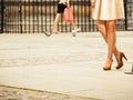 Fashion. Female legs in stylish shoes outdoor Royalty Free Stock Photo