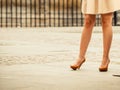 Fashion. Female legs in stylish shoes outdoor Royalty Free Stock Photo
