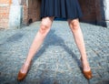 Fashion. Female legs in stylish shoes outdoor Royalty Free Stock Photo