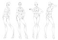 Female Ten Heads Figure Poses Template Croquis for Fashion Design