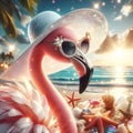 Fashion flamingos in luxury accessories. Creative collage for tourists and leisure generative ai