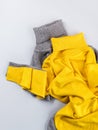 Fashion flat lay gray yellow turtle neck match