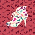 Fashion footwear background and icons set. Vector illustration