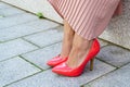 Red high heel classic shoes outdoor Royalty Free Stock Photo