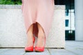 Red high heel classic shoes outdoor Royalty Free Stock Photo