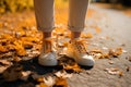 Fashion forward Close up of womans legs in trendy autumn footwear