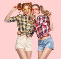 Fashion Funny girl Crazy Having Fun. Smiling Nerd Royalty Free Stock Photo