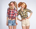 Fashion Funny girl Jump Crazy Having Fun. Nerd Royalty Free Stock Photo