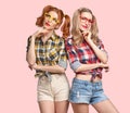 Fashion Funny girl Thinking Idea. Smiling Nerd Royalty Free Stock Photo