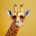 Fashion giraffe in sunglasses, yellow monochrome portrait. AI Generative