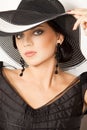 Fashion girl in a big hat in the studio Royalty Free Stock Photo