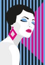Fashion girl. Bold, minimal style. Pop Art. OpArt, positive negative space and colour. Trendy strips.Vector illustration Royalty Free Stock Photo