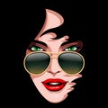 Fashion Girl Charming Brunette with Sunglasses Vector Portrait