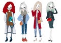 Fashion Girl Collection with Four Beautiful Stylish Girls Wearing Trendy Clothes. Isolated Fashion Model Set Illustration