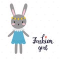 Fashion girl. Cute little bunny. Romantic card, greeting card or postcard. Illustration with beautiful rabbit with stars Royalty Free Stock Photo