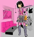 A fashion girl in the interior Royalty Free Stock Photo