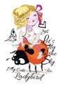 Fashion Girl on a ladybird with a butterfly.