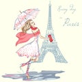 Fashion girl rainy day in Paris