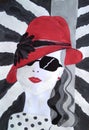 Fashion girl in a red hat. Handmade drawing.