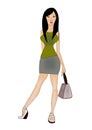 Fashion girl in short skirt with accessories Vector image.Hand drawing fashion girl illustration.