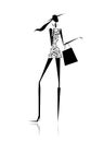 Fashion girl silhouette with shopping bag Royalty Free Stock Photo